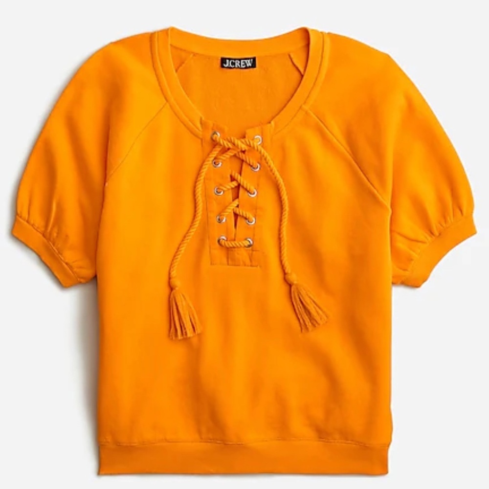 J.Crew University terry short-sleeve lace-up shirt Size Small NWT